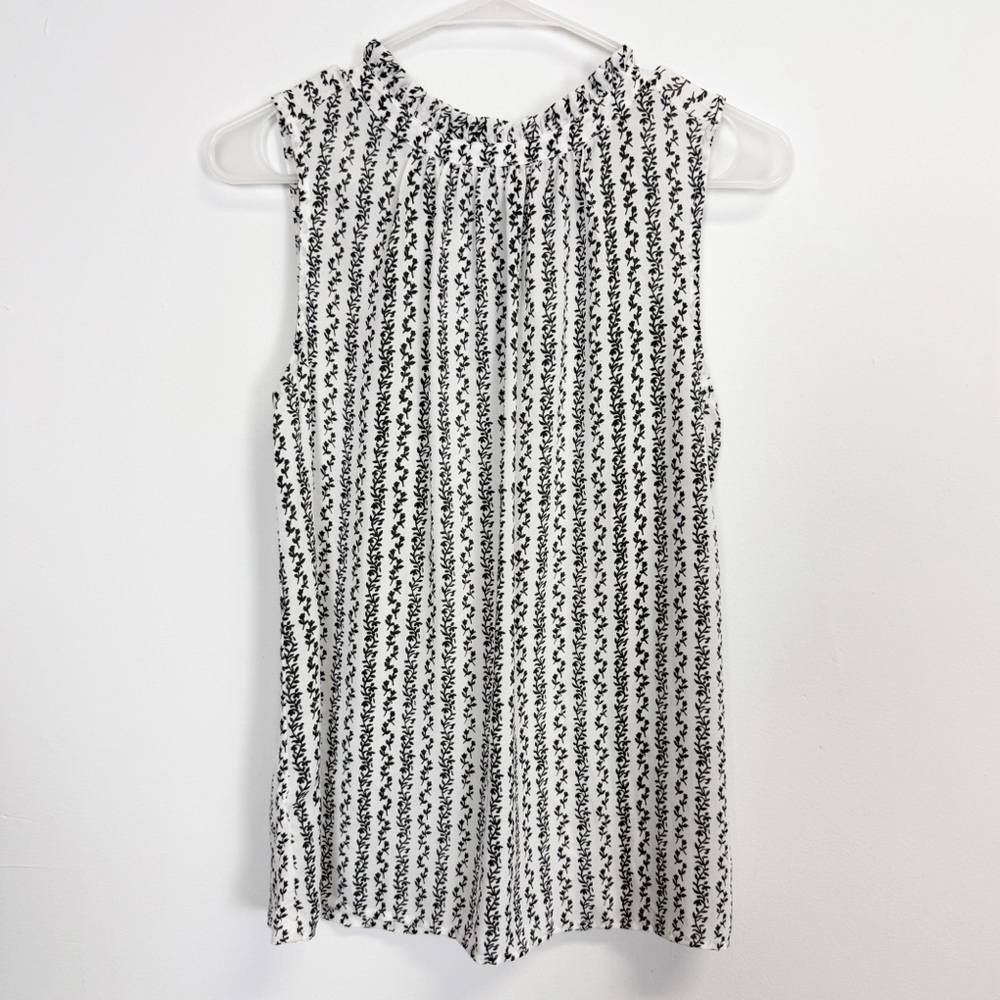 Loft Blouse Womens Size XS White Green Shirt Floral Stripe Tie Back Tank Top